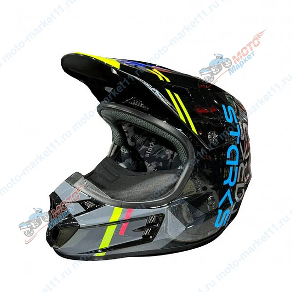 Кроссовый мото шлем Base SH MX1 черный-салатовый (S)
