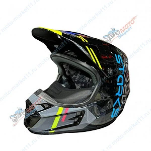 Кроссовый мото шлем Base SH MX1 черный-салатовый (M)