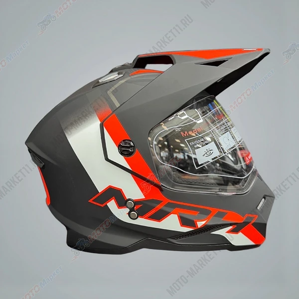 Шлем KIOSHI Fighter 802 мотард с очками Черный/ белый /оранжевый XL