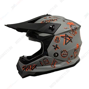 Шлем эндуро SPARX Jet Graffity (WS-905) , серо-оранжевый матовый люминесцентный, YM