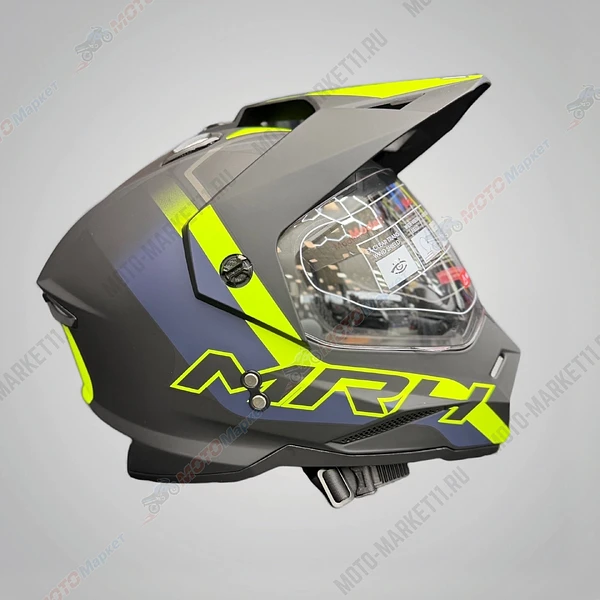 Шлем KIOSHI Fighter 802 мотард с очками Черный/ серый/ зеленый L